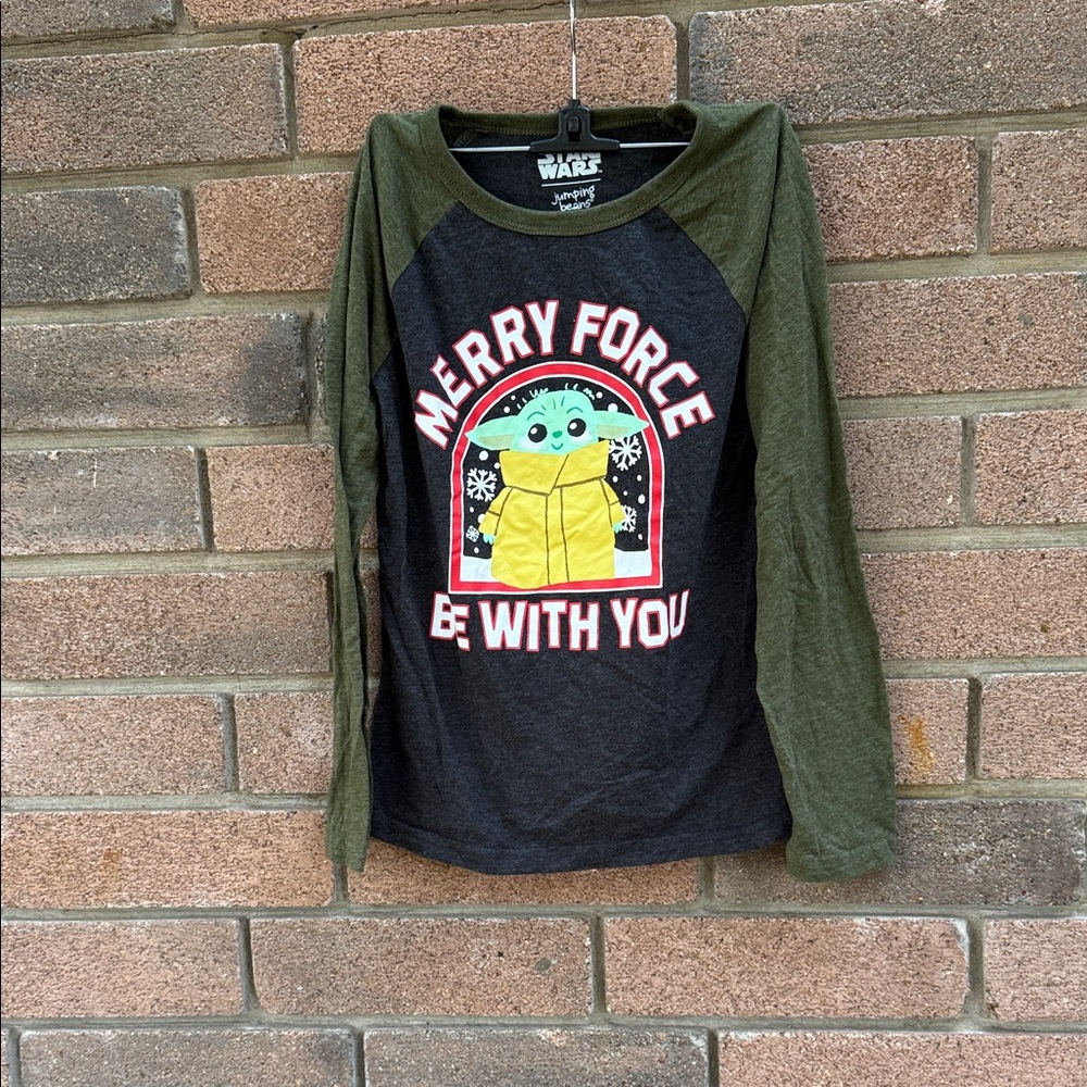 Star Wars Kids Green and Black Long Sleeve Tee Size 10 Yoda Mery Force Be w You